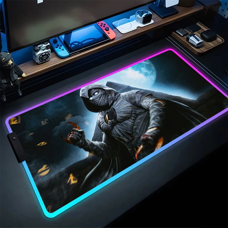 RGB Gaming Mouse Pad M-Moonlight knights Desk Mat HD Gamer Accessories Large LED Light MousePads PC Computer Carpet M-Marvels