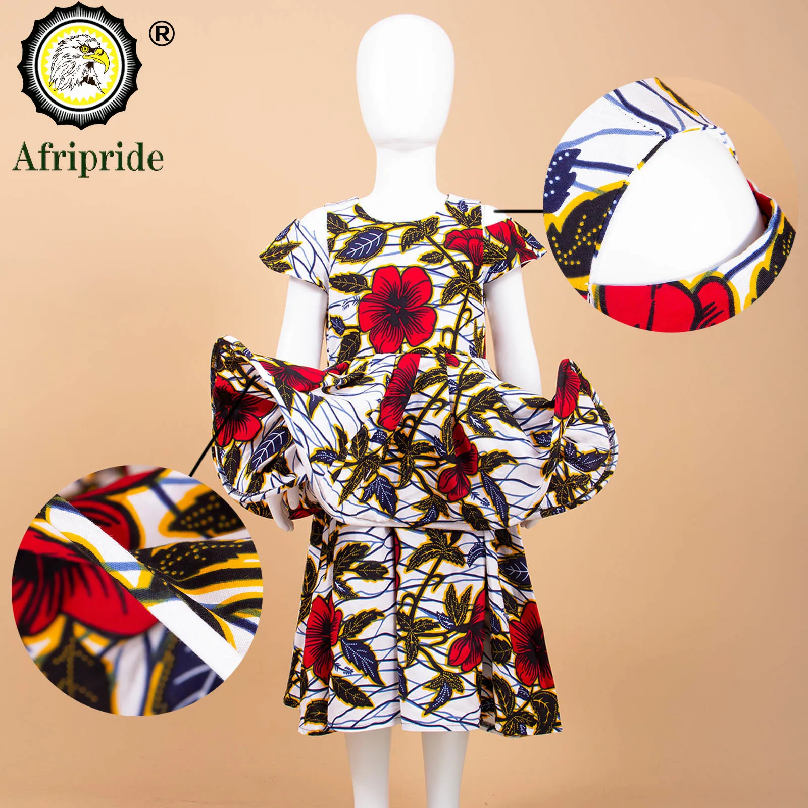 African Girls Dresses Sleeveless Double Princess Dress Casual Lovely Ankara Kids Print Mini Dress Shirt Dress AFRIPRIDE S1940017