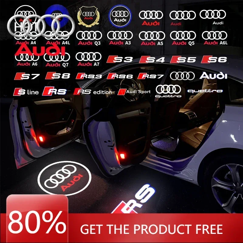 

2026 Hot Interior Stickers Led Car Door logo Welcome Light For Audi RS3 RS4 RS5 RS6 RS7 RS8 8V 8P 8L A6 C5 C6 C7 A5 A7 A8 Q3 Q5