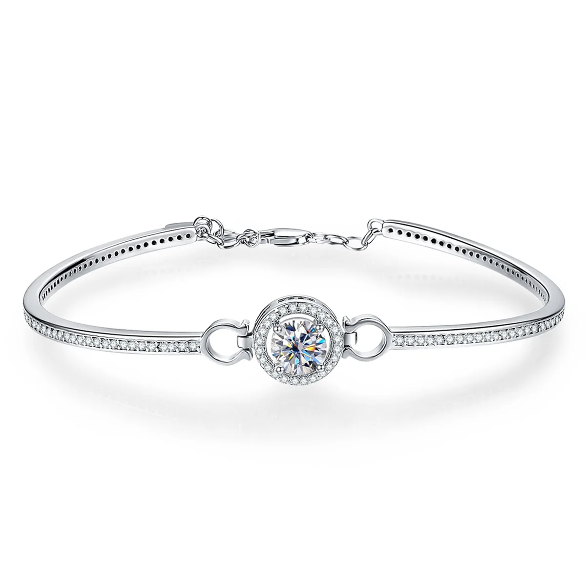 

C&J Silver Jewelry 1CT Round Cut Moissanite Bangle Bracelet 925 Sterling Silver Flower Rose Diamond Bracelet For Women
