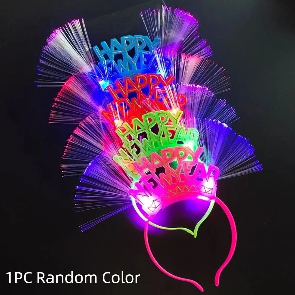

LED Glow 2026 Happy New Year Headband Photographic Headwear Optic Fiber Light Up 2026 Glow Sticks Plastic Number Letter