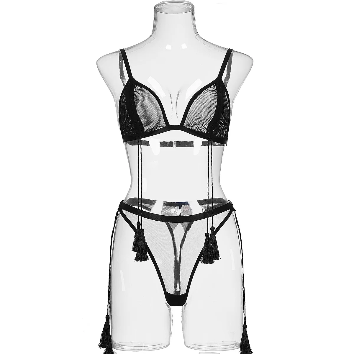 Lovermore Sensual Lingerie Drawstring Fold Open Bra Set Women 2 Piece Lace Sexy Outfits Sissy Crotchless Underwear Uncensored