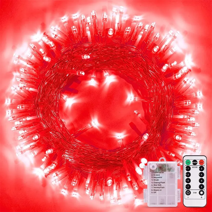 

JMEXSUSS 33ft 100 LED Christmas Lights: Battery-Powered, Waterproof, 8 Modes Remote (Indoor/Outdoor)