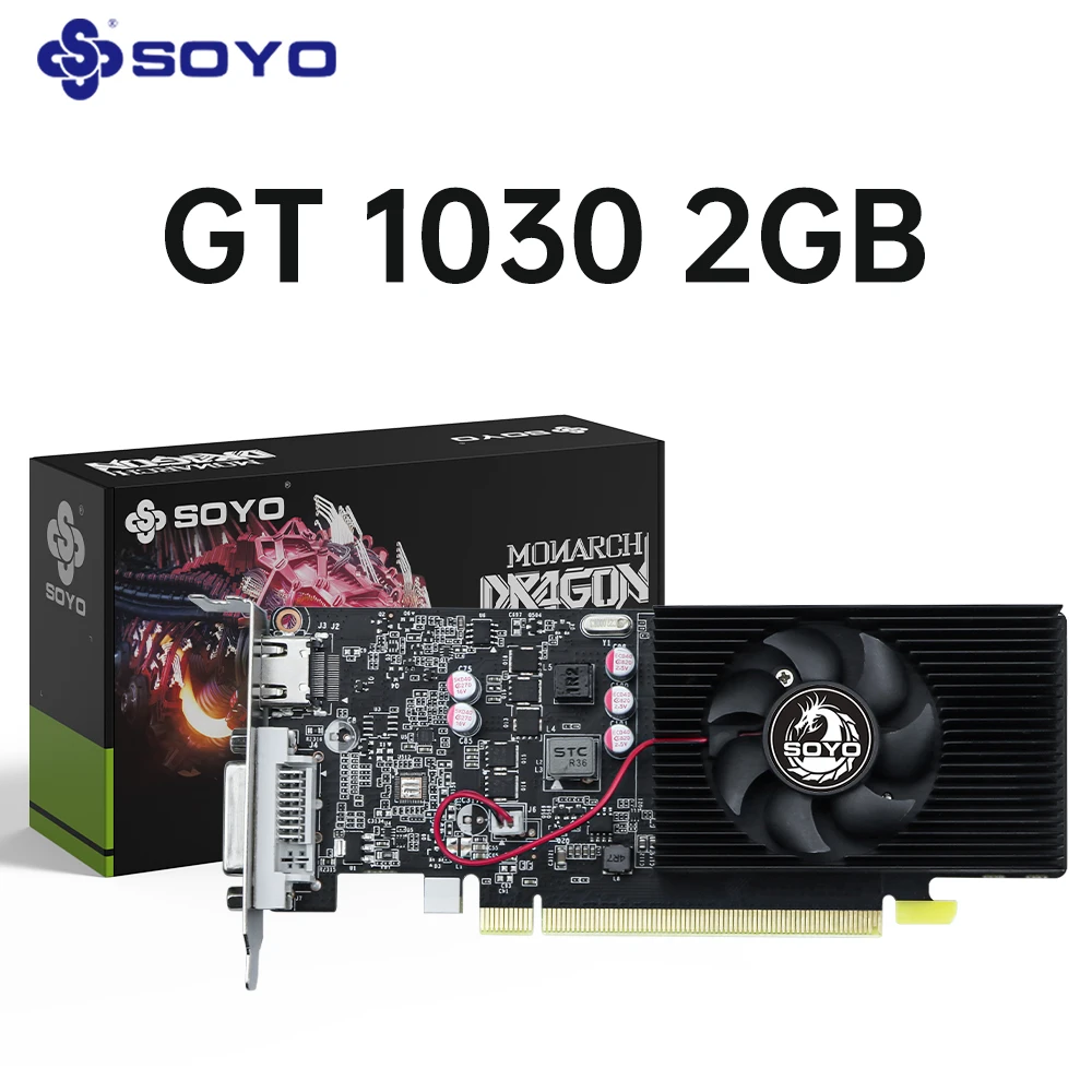 

Игровая видеокарта SOYO NVIDIA Geforce GT1030 2G GDDR5 64-битная видеокарта PCIe 3.0 x4 HDMI-совместимая + DVI для настольного компьютера