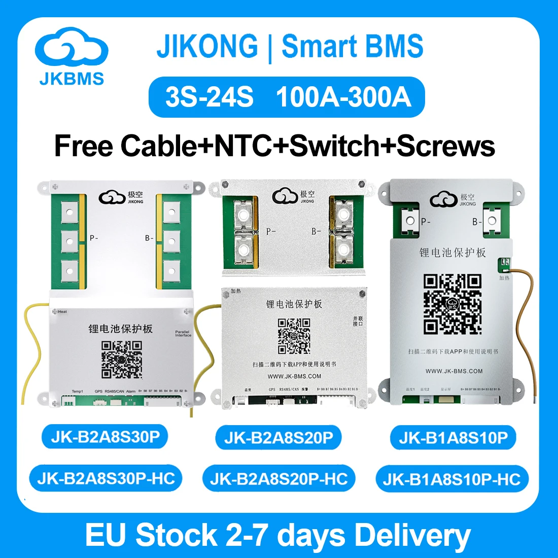 

JIKONG JK BMS Active Balance BMS 3S 4S 5S 6S 7S 8S 12V 24V 100A-300A Smart BMS для литий-ионного Lifepo4 Lto Баланс батареи Heat CAN