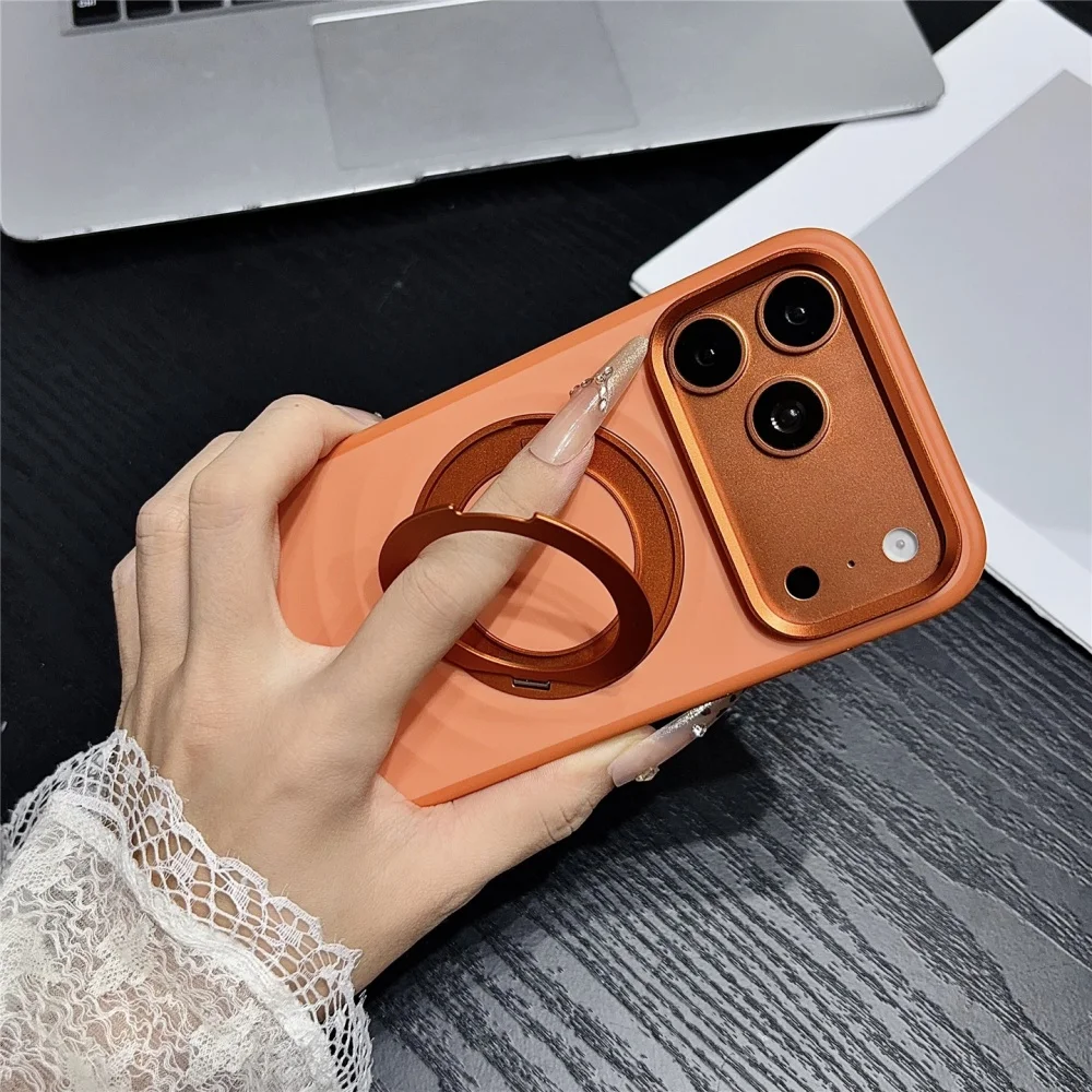 Luxury Water Ripples 360 Rotating Bracket for Magsafe For iPhone 18 Pro Max 18pro 17 Pro Frosted Hard Shockproof PC Holder Cover