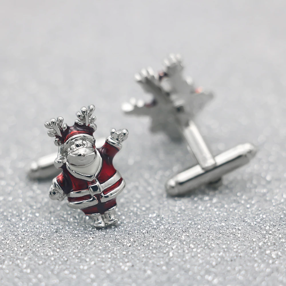 New Arrival Personality Santa Claus cufflinks Red Baking Paint Process Men and Women's Holiday Gifts Factory Supply