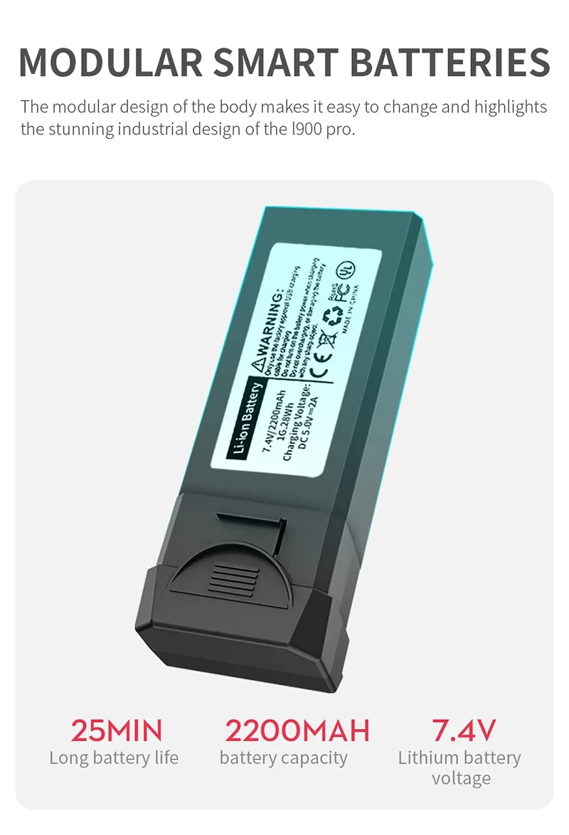 Noctis L900 PRO SE Power Matrix, 7.4V 2200mAh Endurance Flight Cell, Premium Energy Replacement for 4K GPS Aerial Quadcopter - view 6
