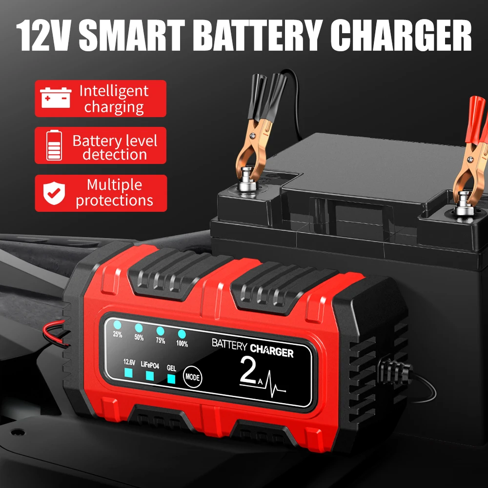 12V2A Intelligent Intelligent Pulse Repair Lead-Acid Battery Charger 12V2A Multiple Protection Car Motorcycle Battery