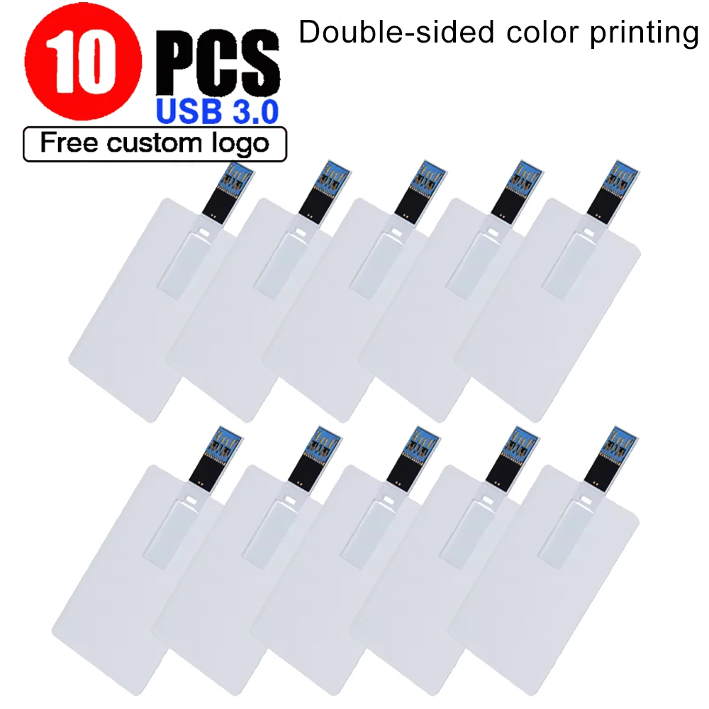 

10PCS/LOT Free Double-Sided Printing Logo Credit Card USB 3.0 Flash Drive 128GB Real Capacity Memory Stick Plastic Wedding Gift