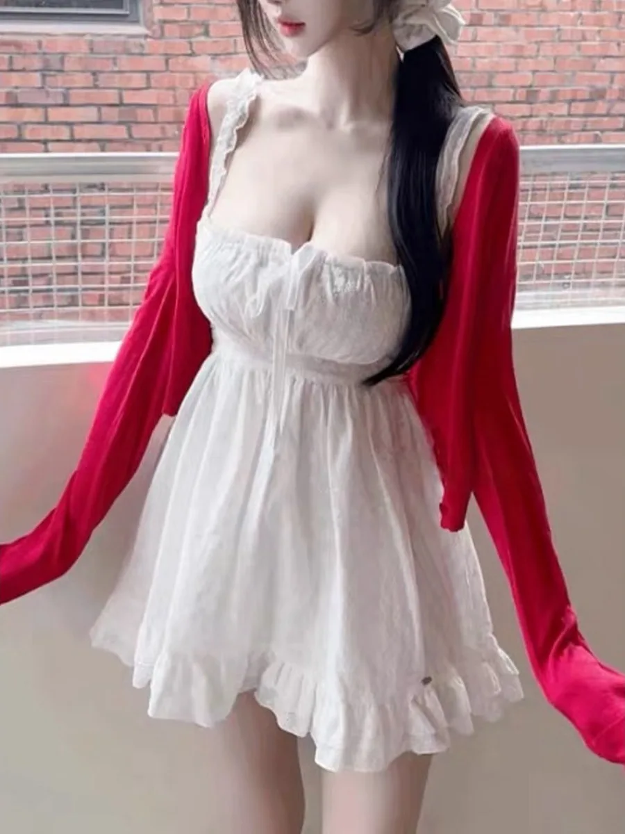 Korean Style Pure Desire Small Size Highlighting Body Doll Style Drawstring Sleeveless Dress Women's High Waist Cotton Spring...