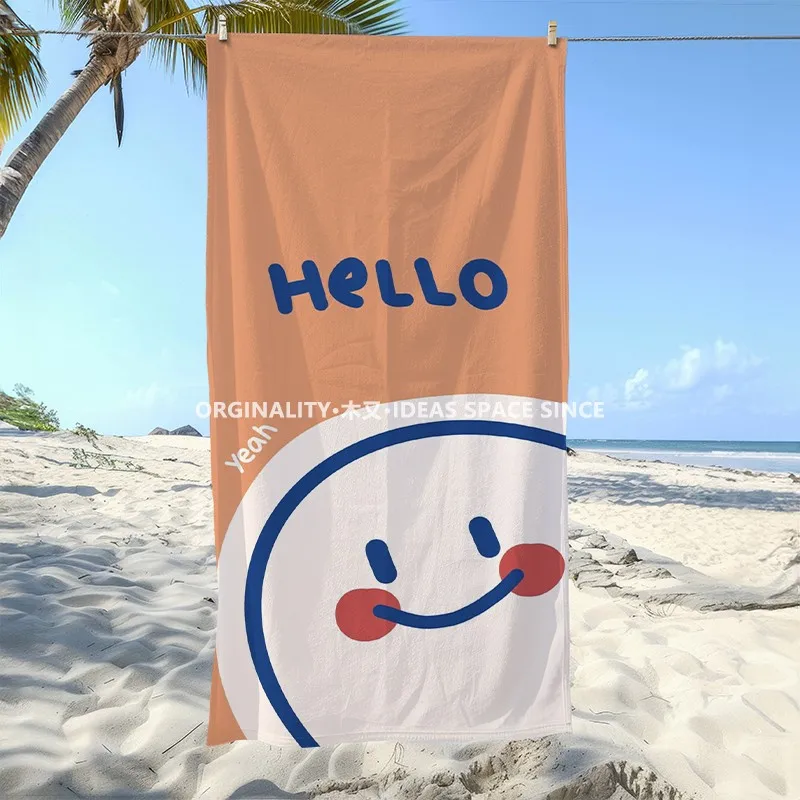 

Hello Smile Cute Beach Towel Patterned Sunscreen And Windproof Suitable For Swimming Pool Camping Travel