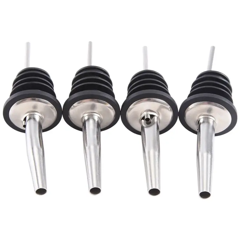 A98E-4Pcs Stainless Steel Whisky Liquor Oil Wine Bottle Pourer Cap Spout Stopper Mouth Dispenser Bartender Home Bar Party Access