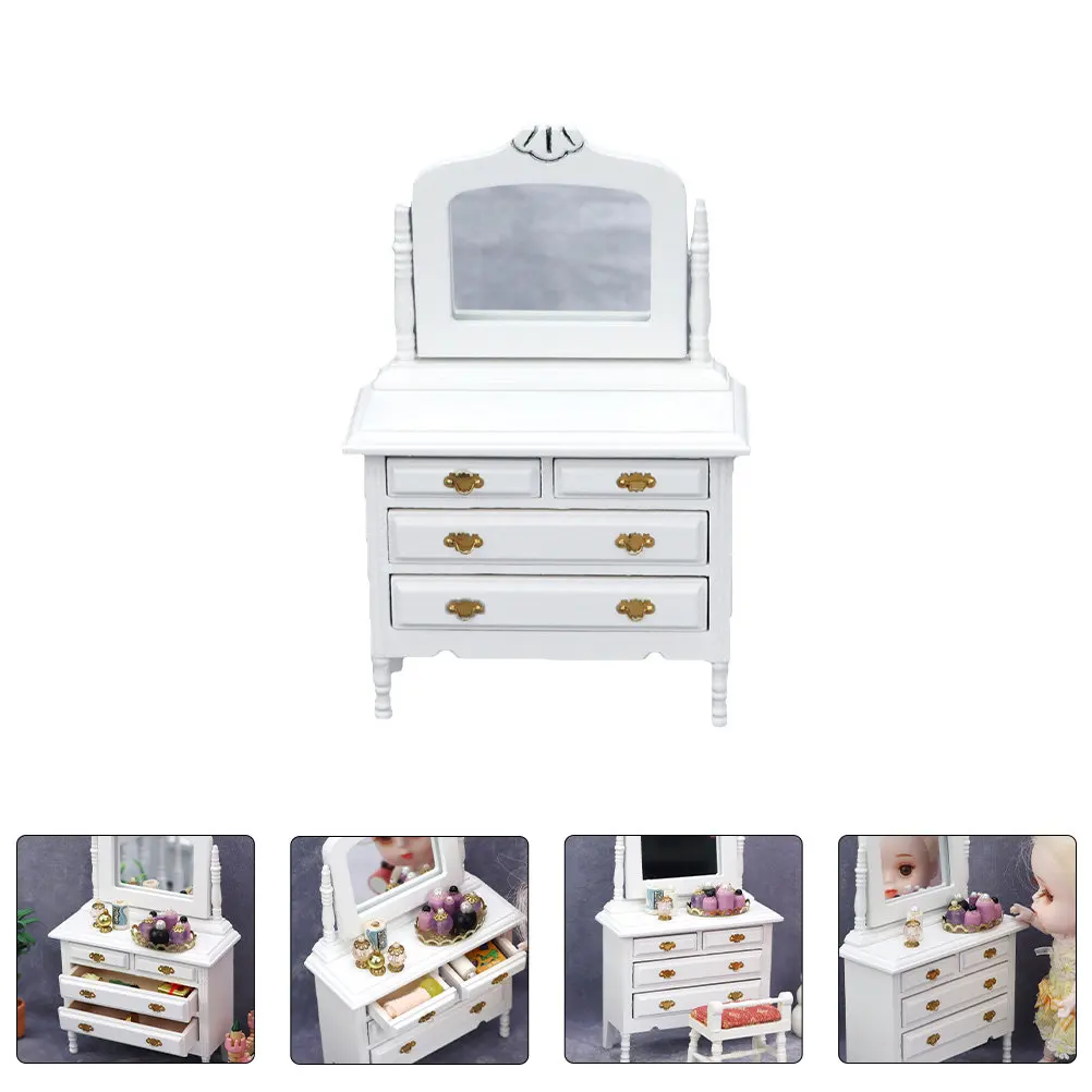 

Mini Wooden Dressing Table White Compact Lightweight Elegant Miniature Home Decoration Accessory Realistic Small House Furniture