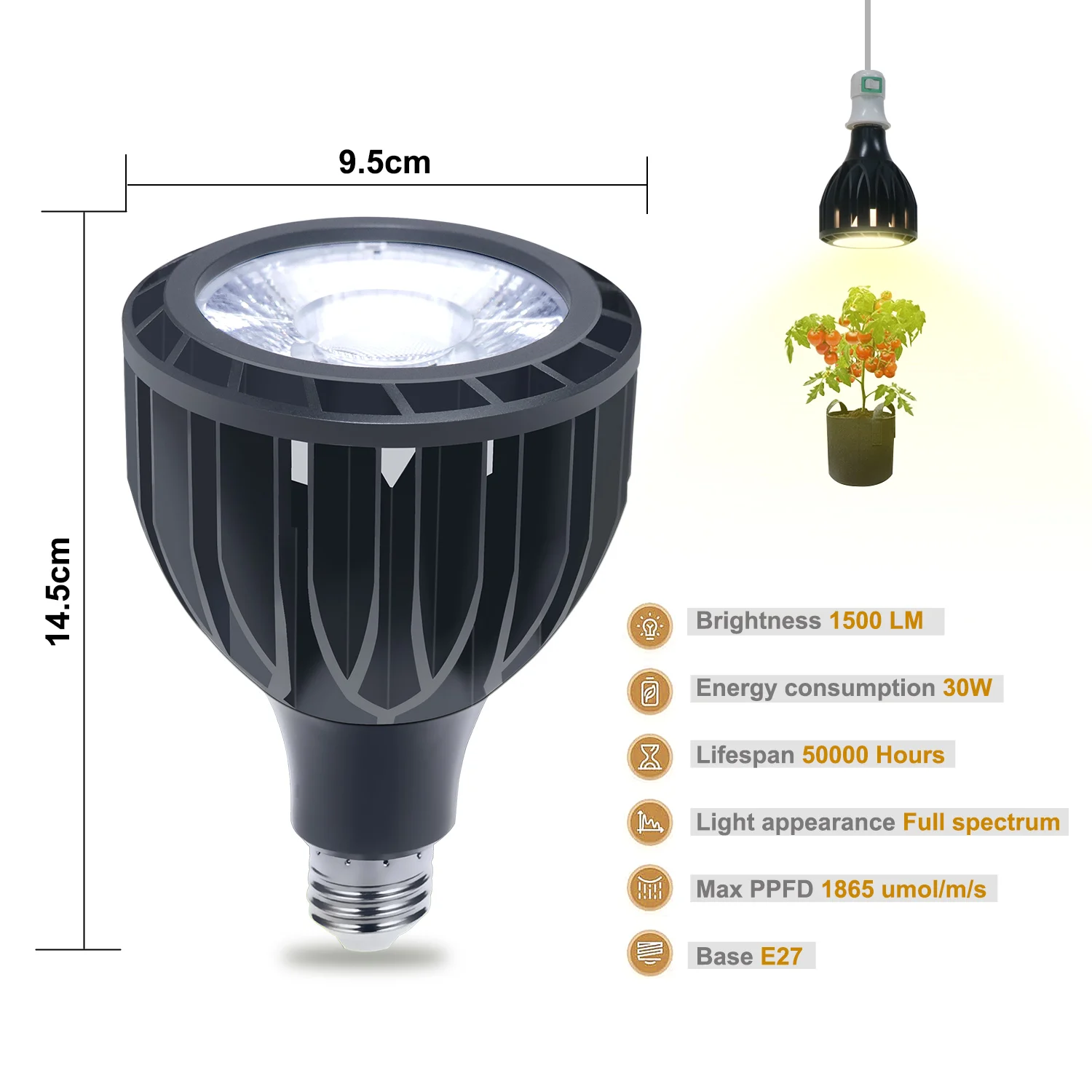 Luz LED COB PAR38 CRI 97 para cultivo hidropónico de interior, fitoamplificador de espectro completo para plántulas de flores y plantas, E27, 3000K