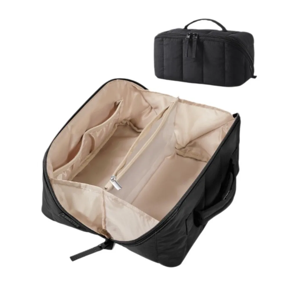 Durable Water-resistant Puffy Padded Makeup Bag Large Capacity Handheld Toiletry Bag Open Flat Quilted Cosmetic Case Travel
