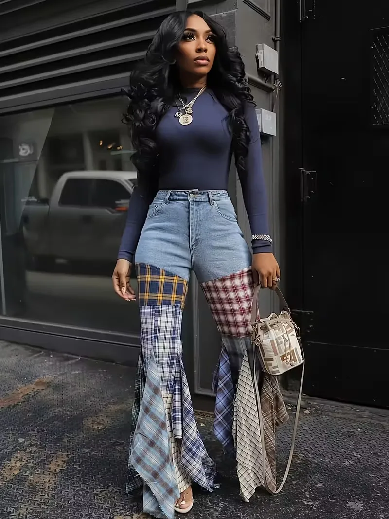 

Ruffled Irregular High Waist Fashionable Casual Denim Trousers for Women