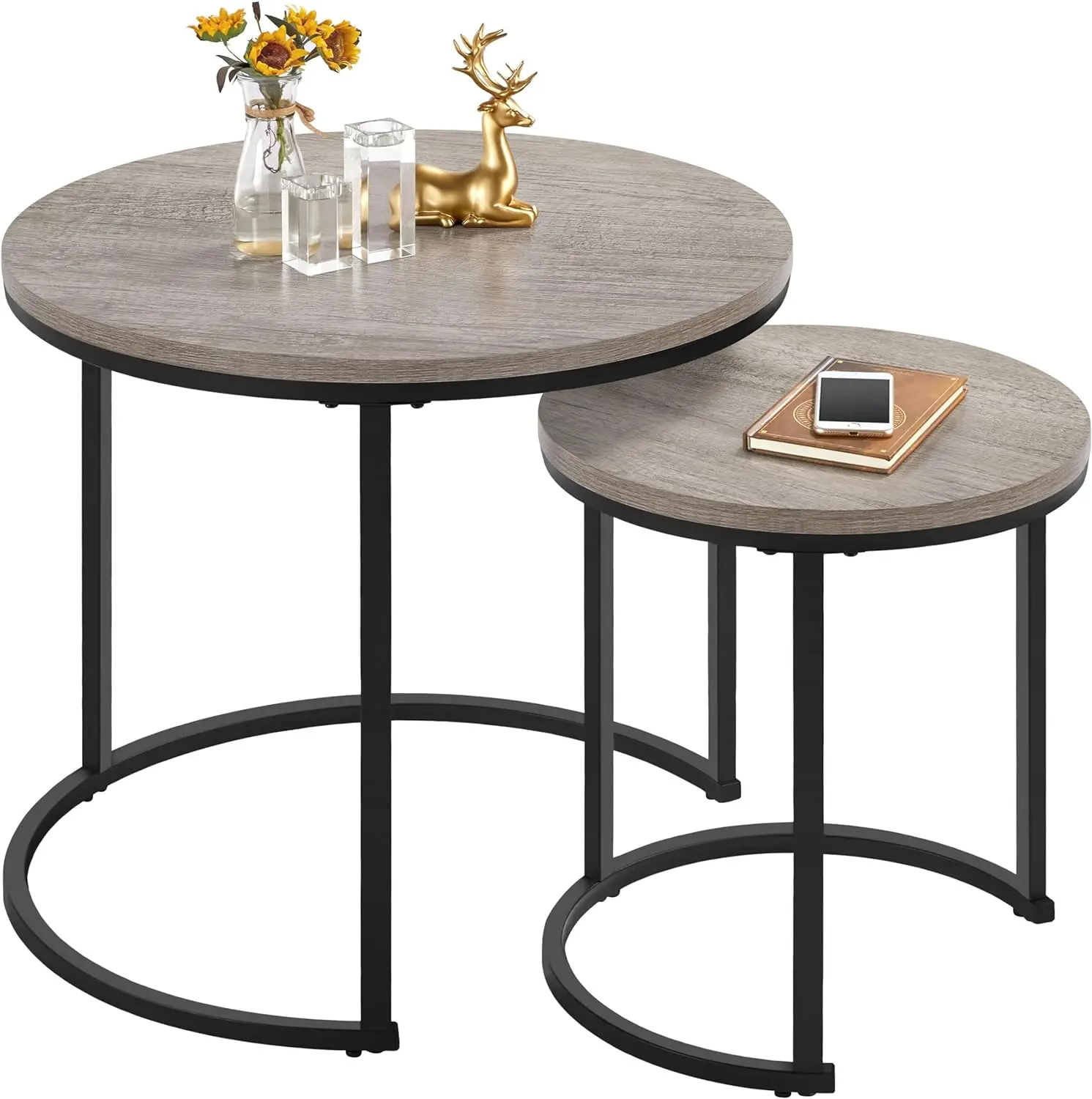 

Nesting Coffee , Nesting , Rustic Stacking Side Tables, Nesting End Set w/Round Wooden Tabletop and Sturdy Metal Base Room,Sm