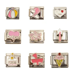 Fashion Devil Eyes Love Heart Flowers Square Italian Charm Beads Stainless Steel Fit 9mm Italian Bracelet DIY Making Gift