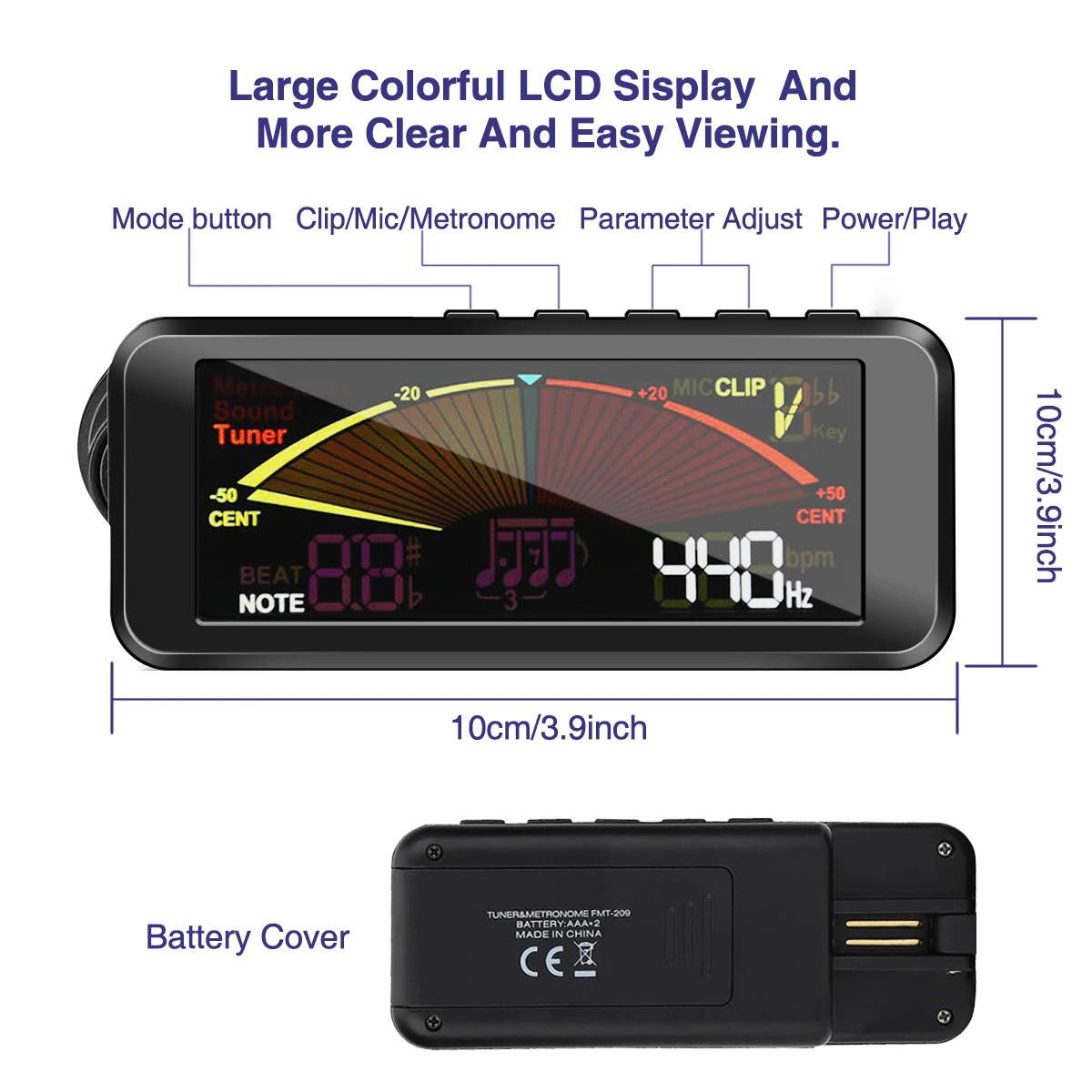Flanger Fmt-209 Chromatic Tuner & Metronome W/ Tone Gen Accurate for Guitar Bass Violin Ukulele 360 Clip Rechargeable