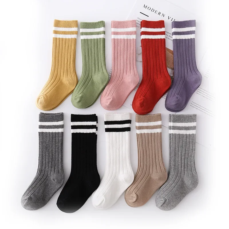 1 Pair Korean Fashion Solid Color Calf Socks for Kids Boy Girl, Spring Autumn Warm Cotton Simplicity School Socks