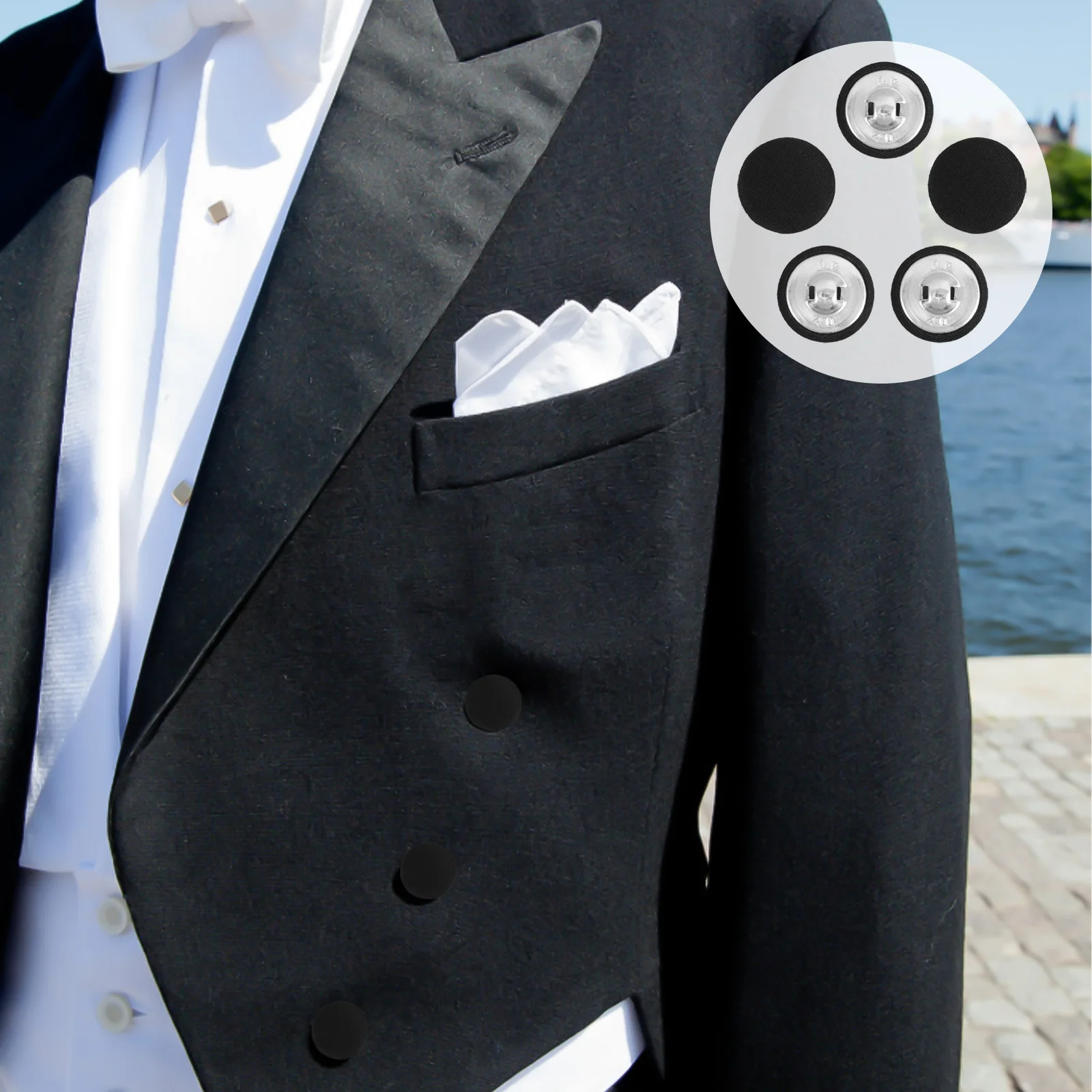 

30 Pcs Buttons for Sewing Clothing Black Satin Cute Coat Covered Round Dress Suit