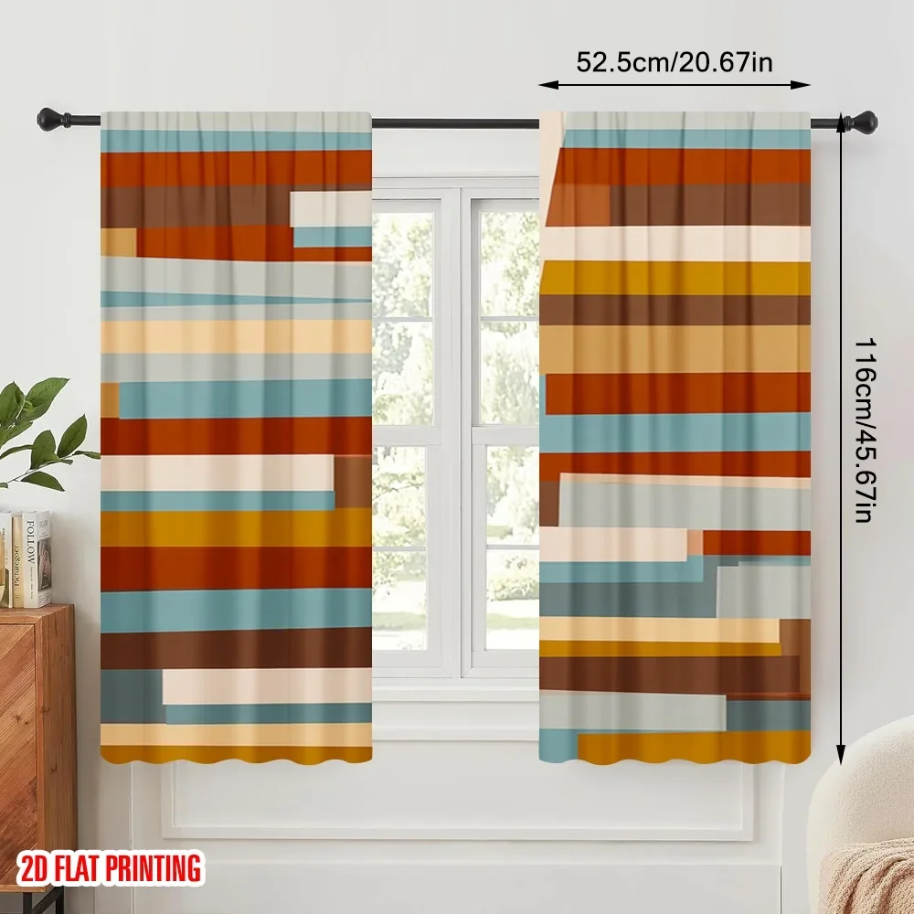 2pcs,2D plane printing Window Curtain Colorful Striped Chaos Versatile Polyester (without rod) Room Decor for Bedroom Living