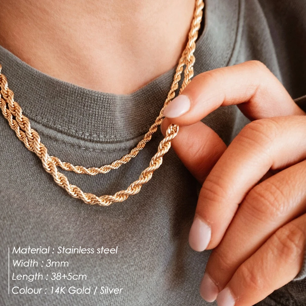 eManco 2025 الفولاذ المقاوم للصدأ مزيج نمط طقم مجوهرات زوجين مزدوجة الملتوية سلسلة قلادة هدية الكريسماس المجوهرات بالجملة #3