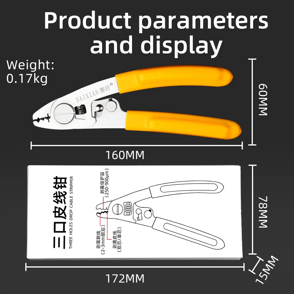 SAIVXIAN 2-in-1 peelable wire Miller pliers, three mouth Miller pliers, fiber optic stripping pliers, multifunctional