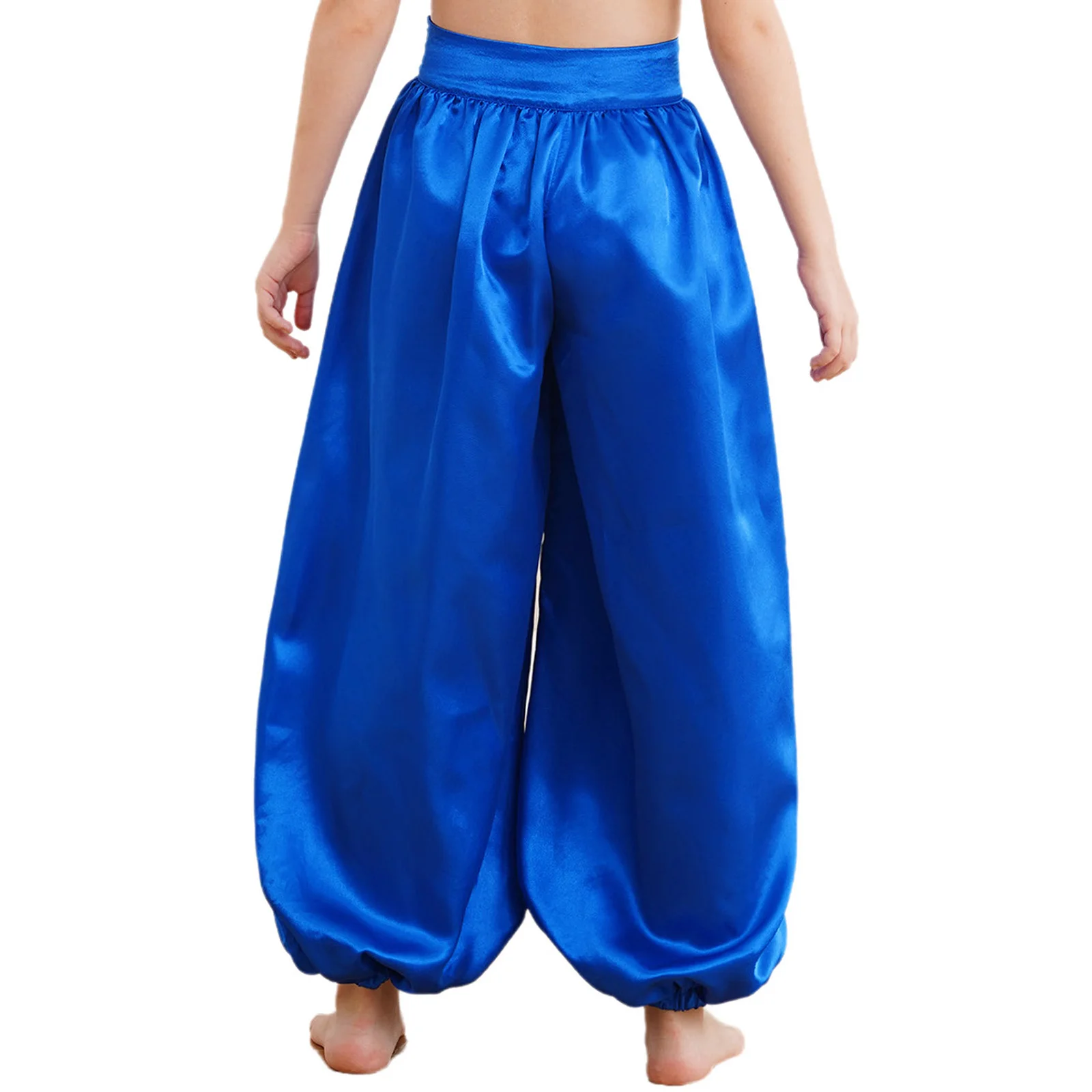 Kids Girls Belly Dance Performance Harem Pants Wide-Leg Satin Bloomers Trousers for Arabic Halloween Carnival Event Theme Party