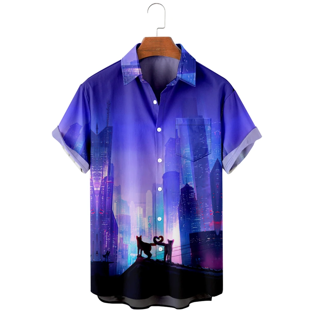 

2022 New dream city Shirts Men's Shirts Cute Hawaiian Shirts Men's Street Short Sleeve Tops Men's Loose Shirts