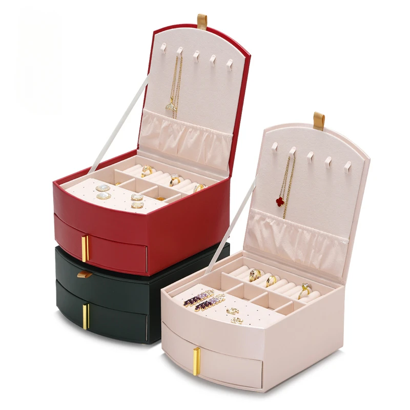 

New jewelry storage box Double layer necklace ring earrings Ear studs Jewelry box High grade European style jewelry box