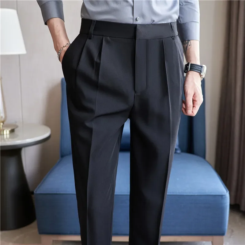 Men Suit Pants 2024 Autumn British Style Slim Fit Solid Casual Pantalon Homme Wedding Party Formal Dress Trousers Men Clothing