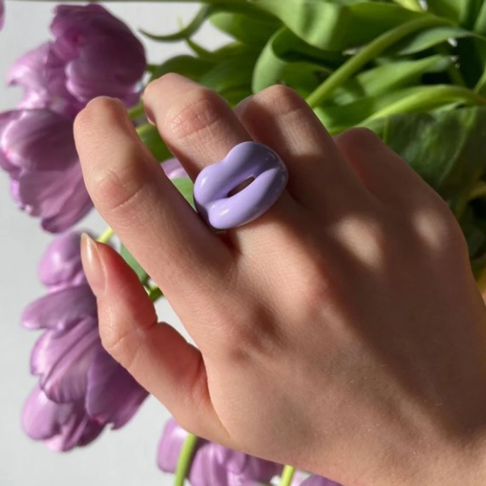 شفافة جديدة الاكريليك هندسية مربع للنساء الأزياء والمجوهرات الشفاه الراتنج خواتم البنصر #6