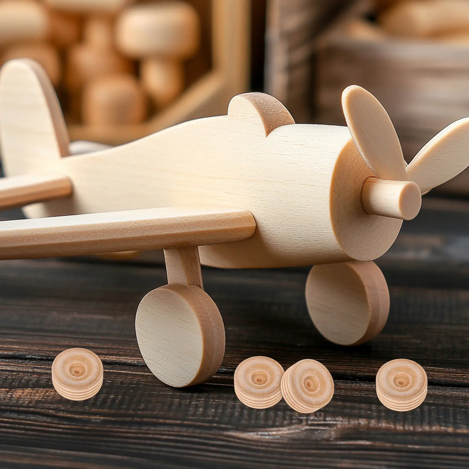 20pcs Small Wooden Wheels 1.2x3cm Natural Unfinished for Kids Crafts, DIY Car Models, Garden Wagon & Decor