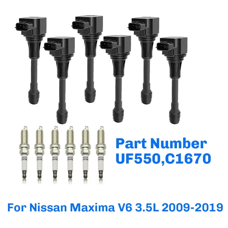 6Pcs Ignition Coil 6Pcs Spark Plug For Nissan Maxima V6 3.5L 2009-2019 UF550 C1670