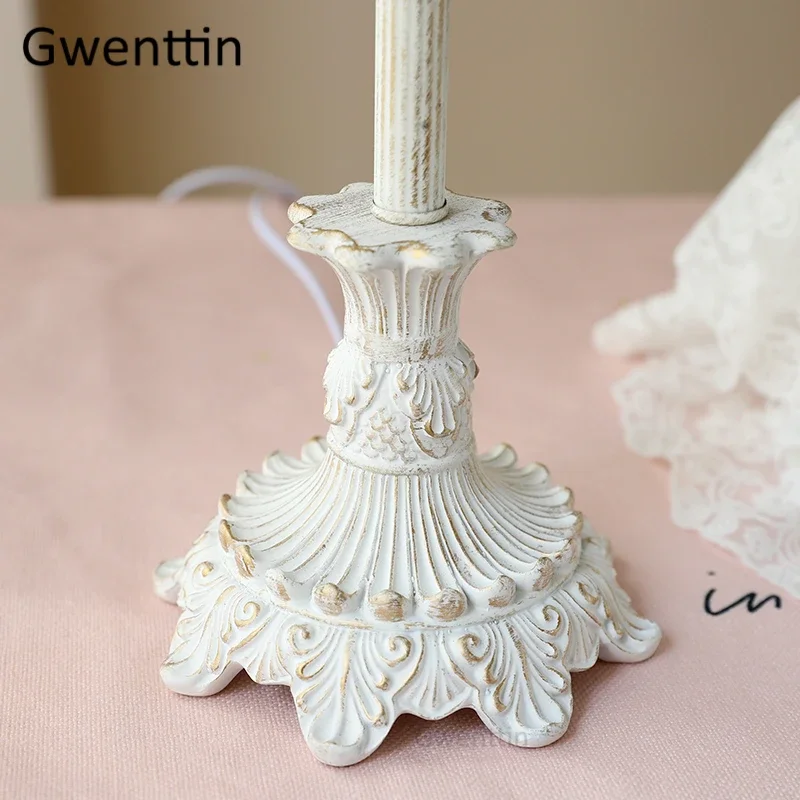 Nordic Lace Fabric Table Lamps Princess Girl Led Stand Desk Light for Home Wedding Decor Bedroom Bedside Lamp Lighting Fixtures