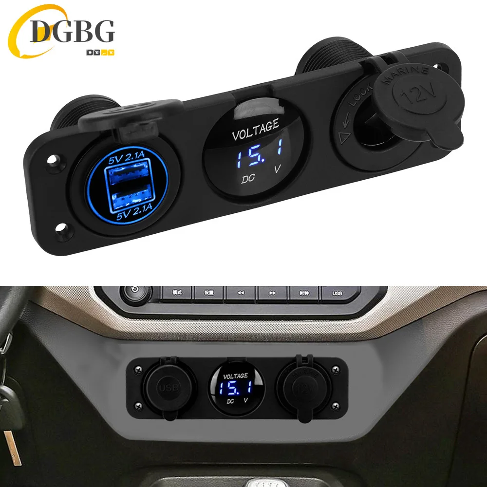 

12-24V Cigarette Lighter Socket Splitter 3 in1 Waterproof 4.2A Dual USB Charger Socket Panel LED Voltmeter for Car Boat Truck