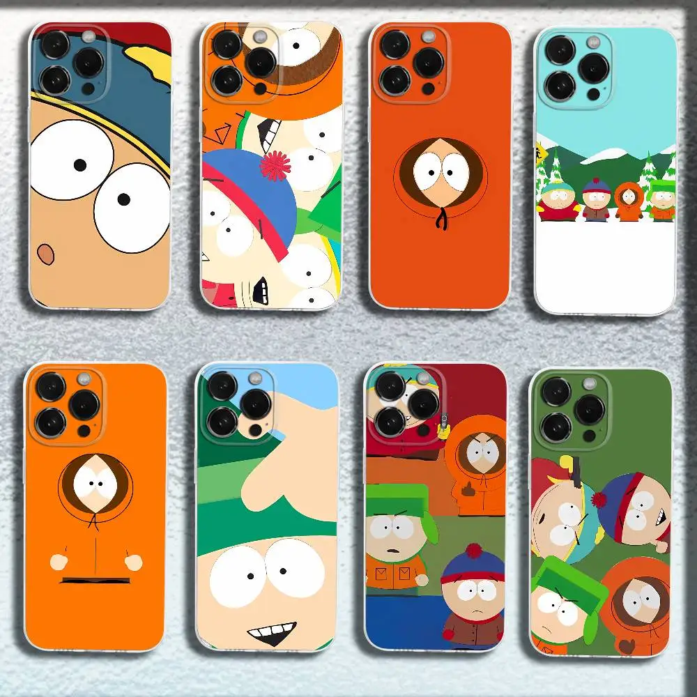 

Cartoon S-South P-Park Phone Case For iPhone 17,16,15,14,13,12,11,Pro,Max,Plus,E,SE4,Air,Mini Transparent Cover