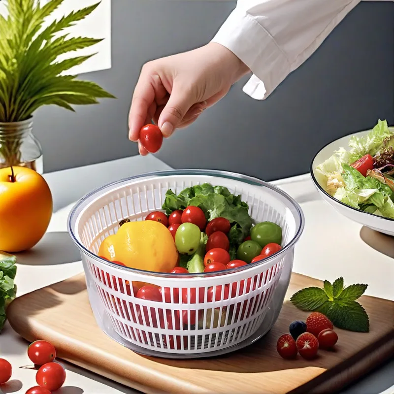 Household Manual Vegetable Spinner Drain Basket Salad Dryer Hand Crank Dehydrator for Kitchen Fruit Vegetable Processing