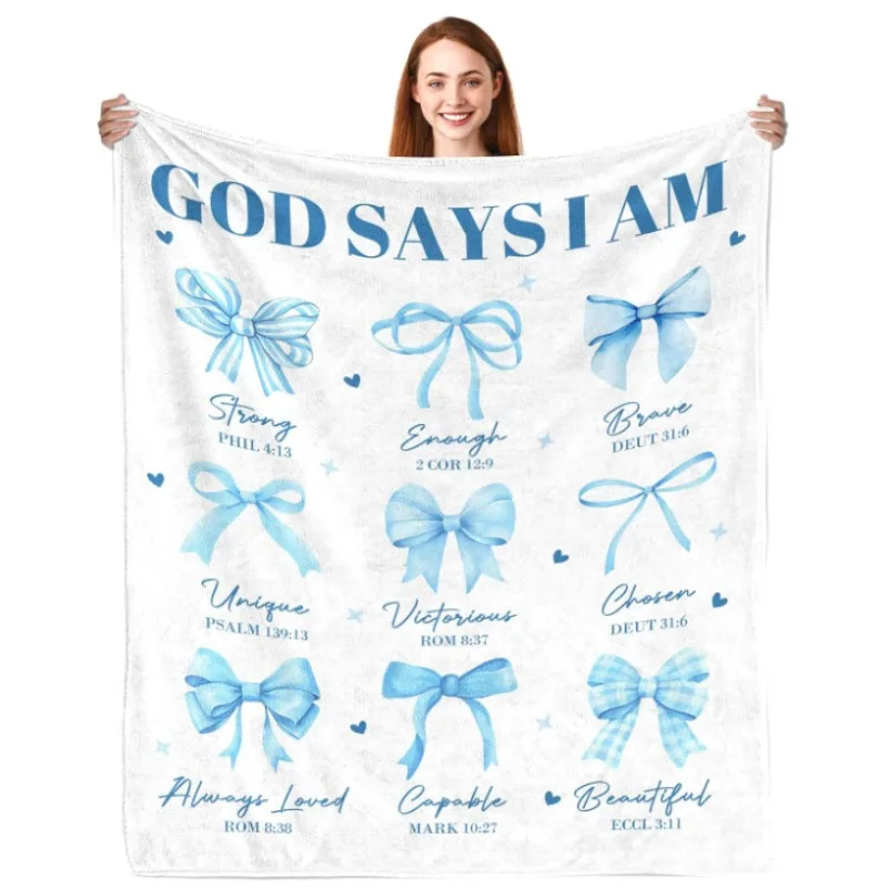 

Christian Women's Gift Inspiration Religious Birthday Catholic Spirit Gift Blue Bow Bible Clause Blanket