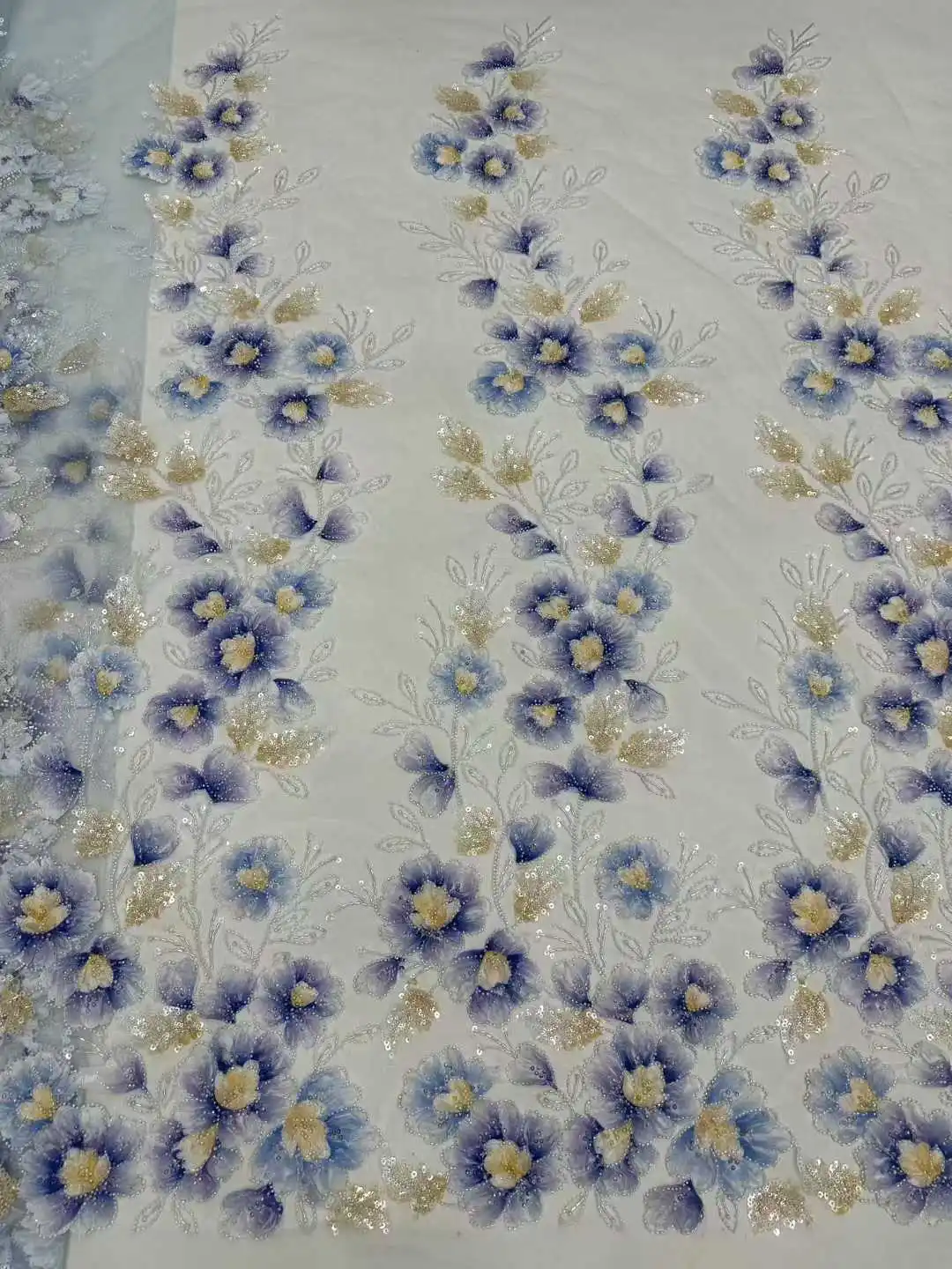 2026Wedding Dress Lace Fabric -Mixed colors Embroidered Tulle Soft Mesh Chiffon with Pearls for Evening Gown NN5918_R