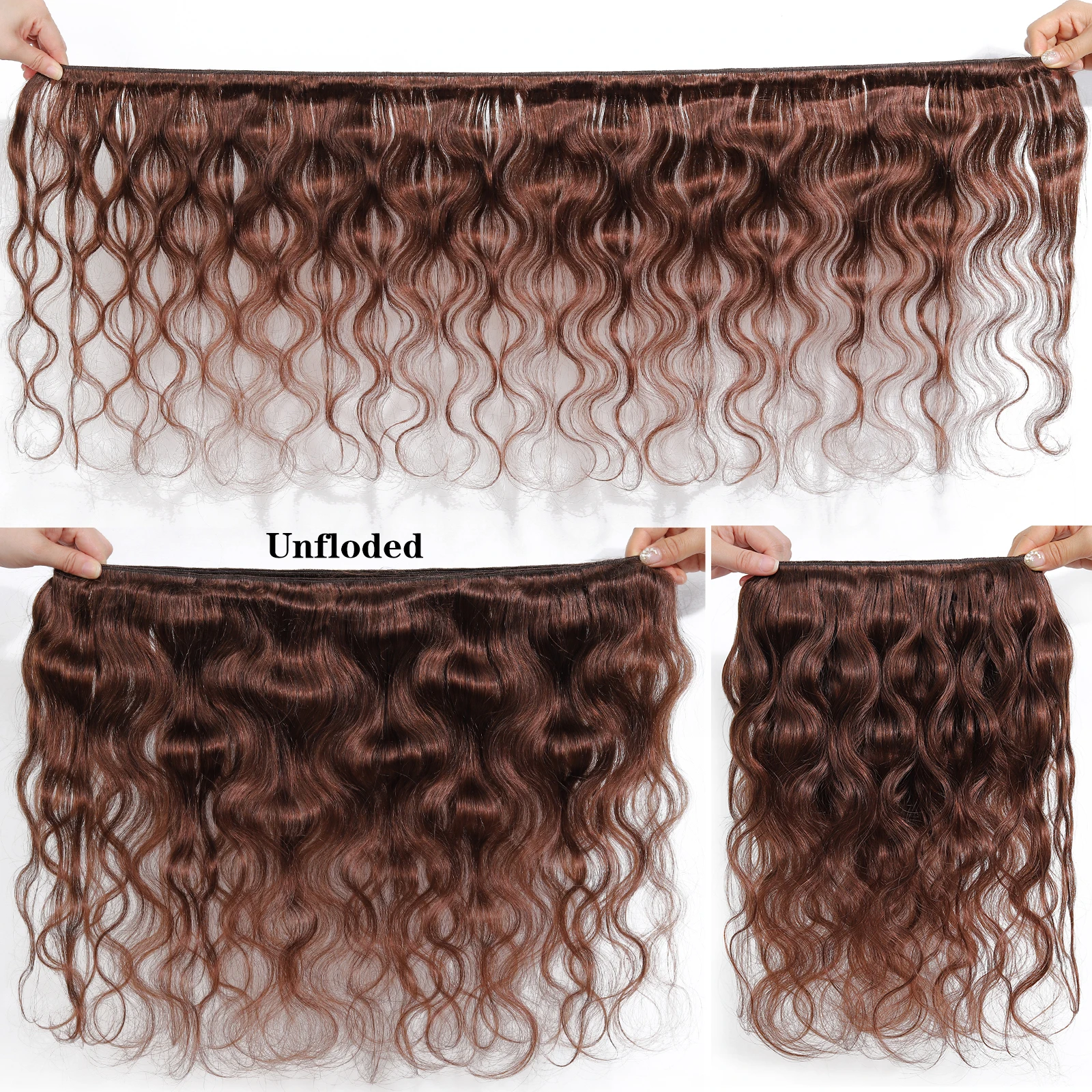 Brown Human Hair Bundles With Closure Colored Brazilian Body Wave 3/4 Bundles With HD Lace Frontal Closure Extensions For Women