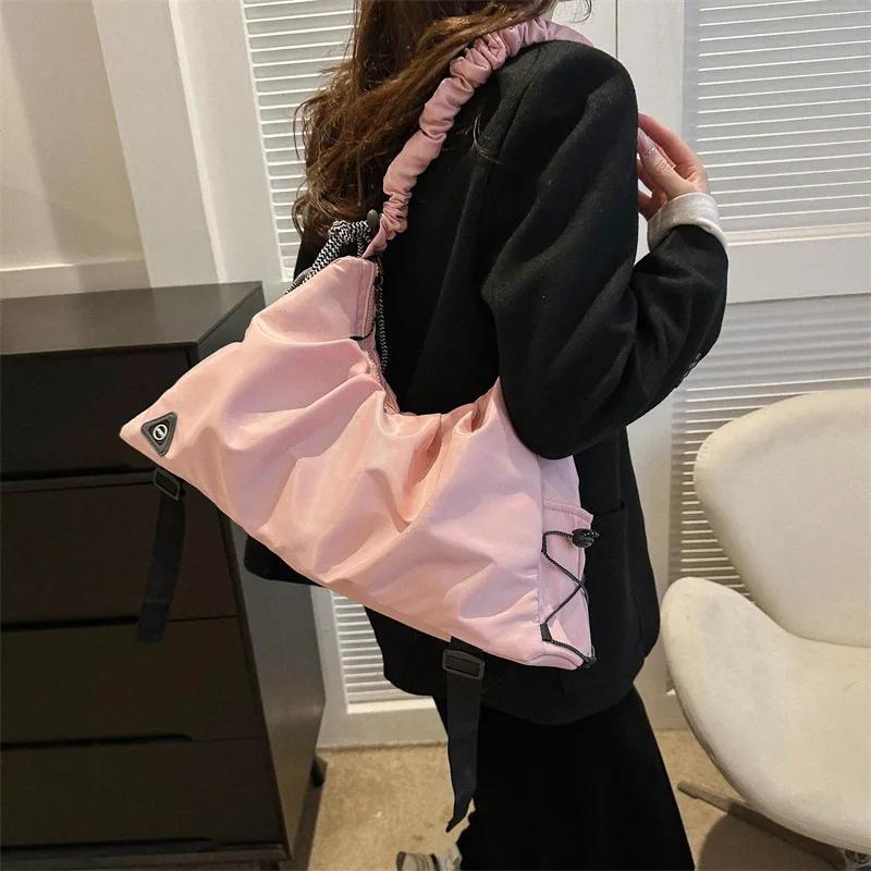 

Осенняя модная простая плиссированная спортивная сумка через плечо, повседневная повседневная сумка Sweet Yankee, дорожные женские сумки на одно плечо