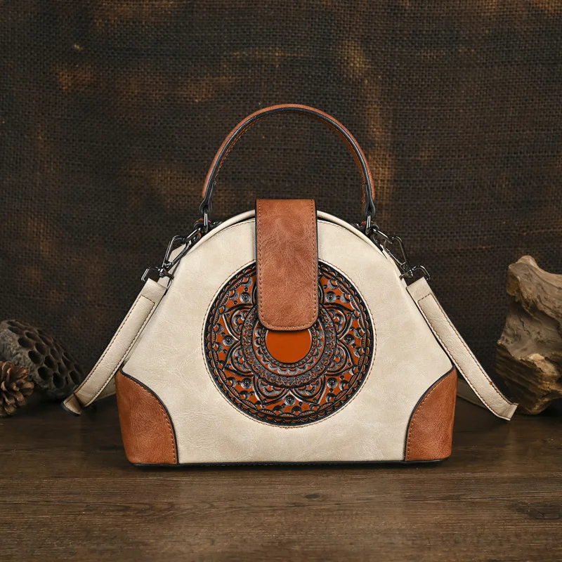 

3D Floral Ladies Leather Handbag Vintage Flower Woman Tote Bag 2025 Fashionable Female Shoulder or Crossbody Bags