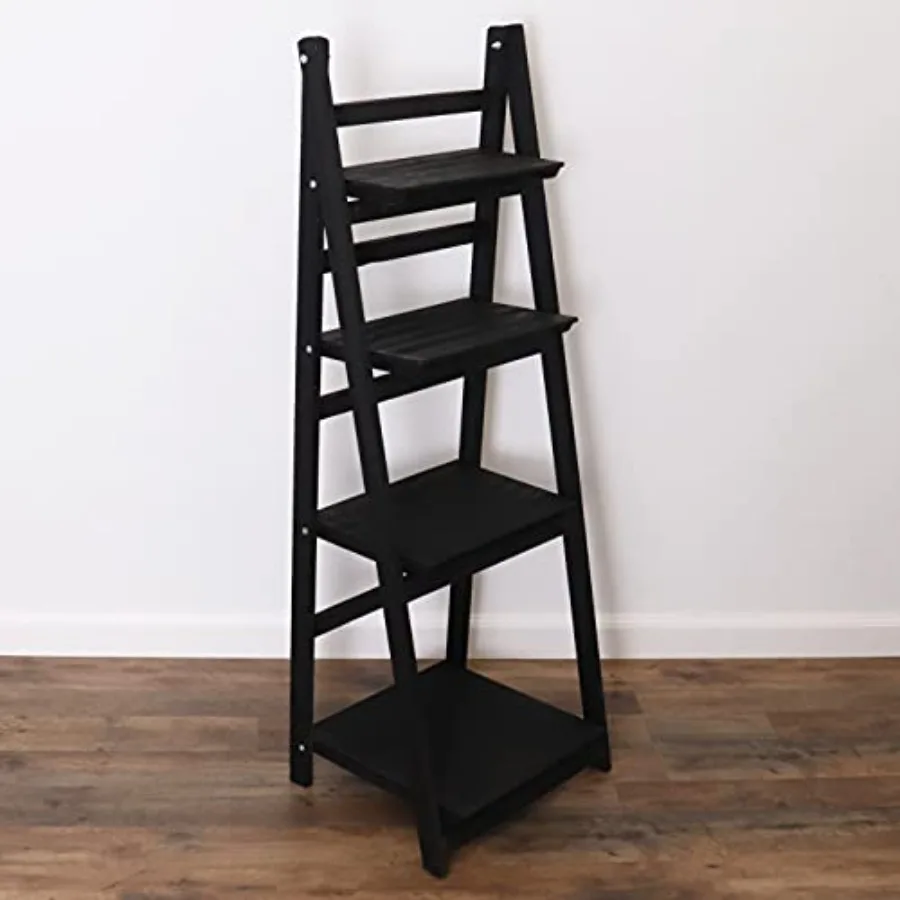 

Distressed Ladder Shelf - Rustic Leaning Bookshelf for Home Decor Black