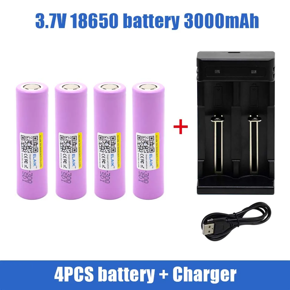 

INR18650 3.7V Rechargeable Li-Ion Battery 30A Discharge For INR18650 Flashlight Car LED lights Lamps,with charger