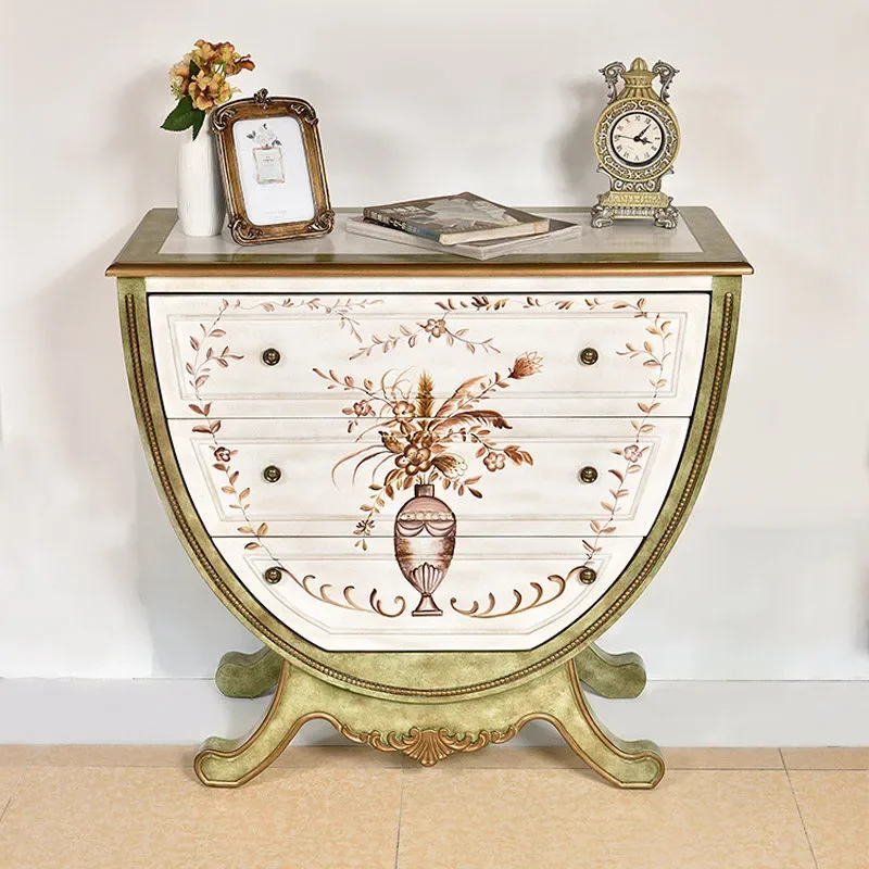 American Retro U-Shaped Three-Bucket Solid Wood Storage Cabinet Rustic Aisle Sideboard with Drawers Vintage Wooden Locker for