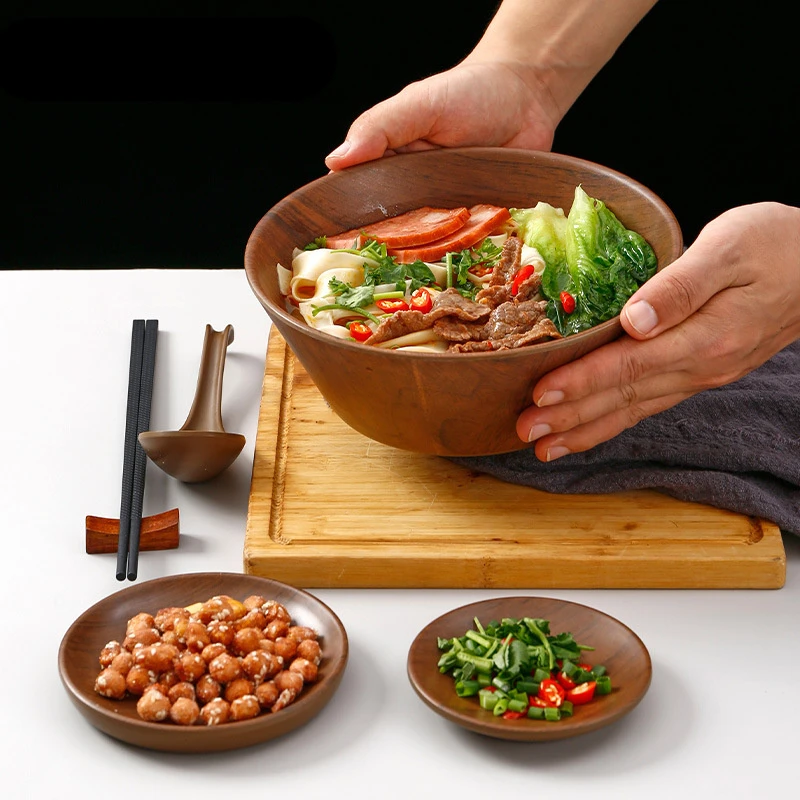 Melamine Imitation Wood Grain Soup Bowl Japanese Style Large Capacity Rice Bowl Wide Mouth Salad Bowl Kitchen Tableware for Home