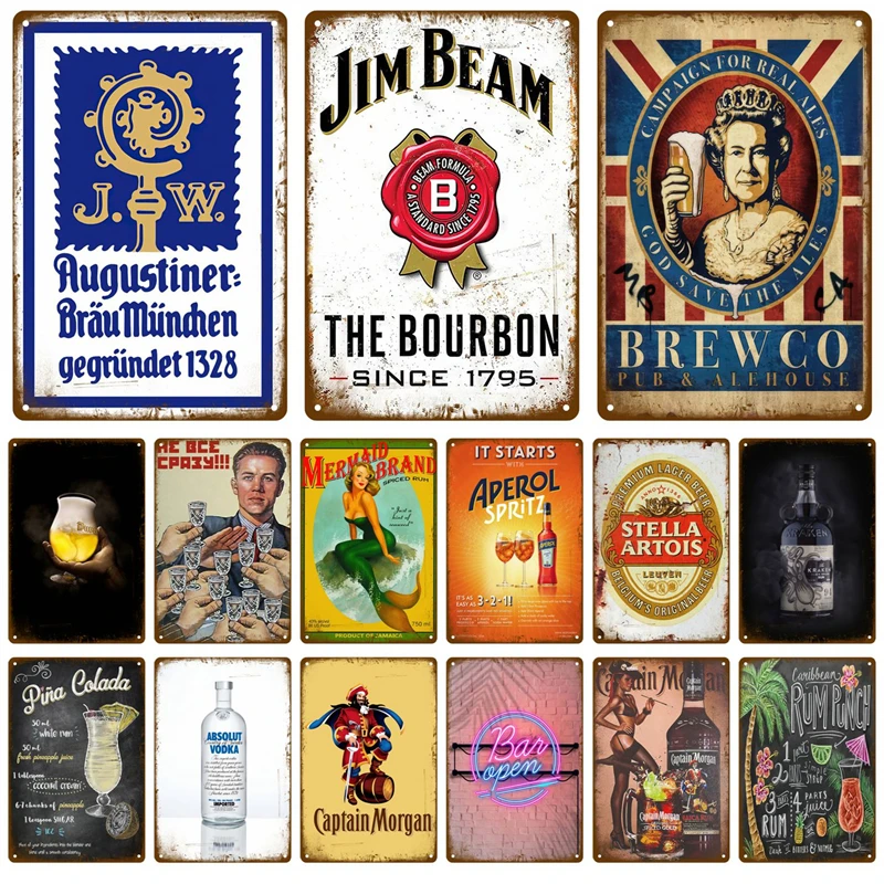 Home Decor Beer Whisky Wine Brand Vintage Metal Signs Tin Sign Funny Poster Decor For Bar Pub Club Man Cave Wall Decoration Art